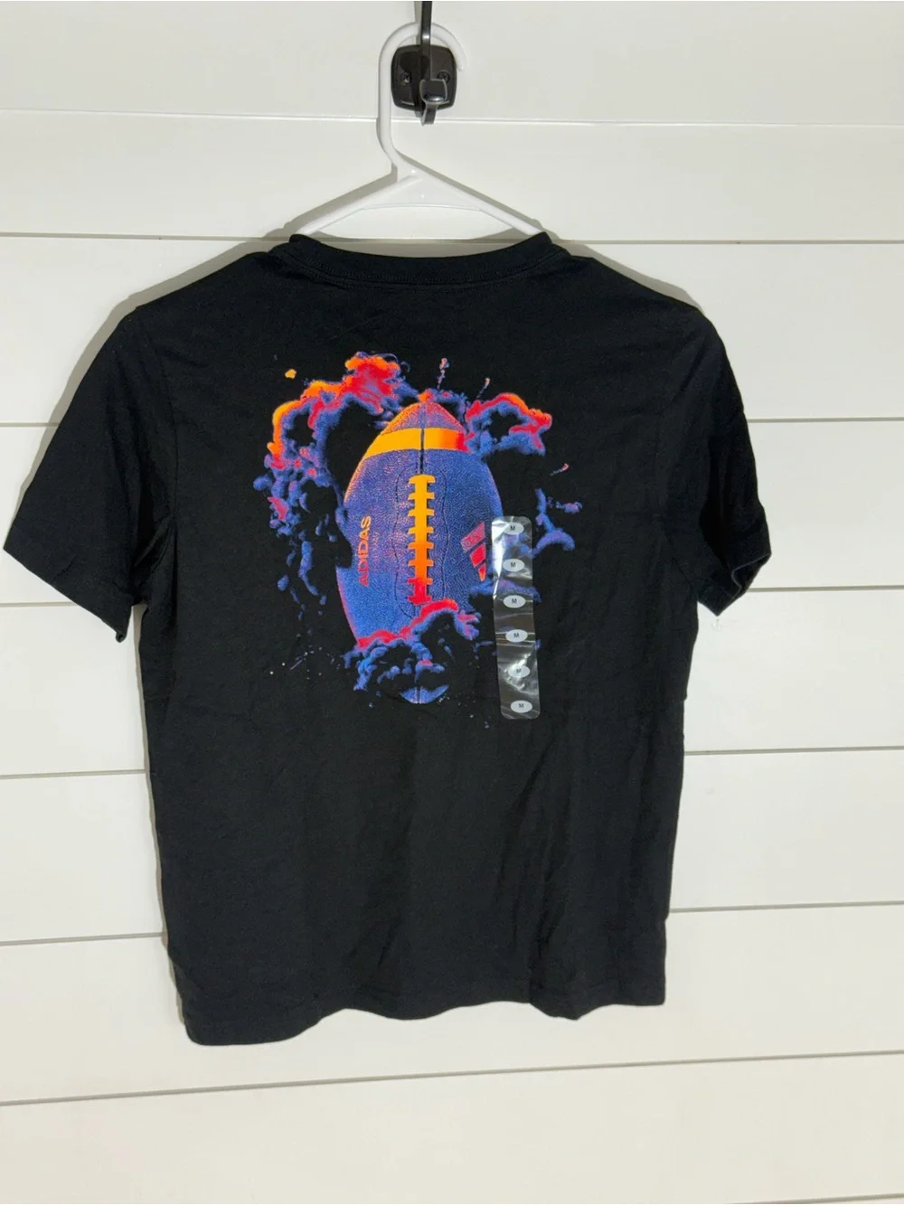 adidas Black Short Sleeve Tee with Small Multicolor Chest Graphic
